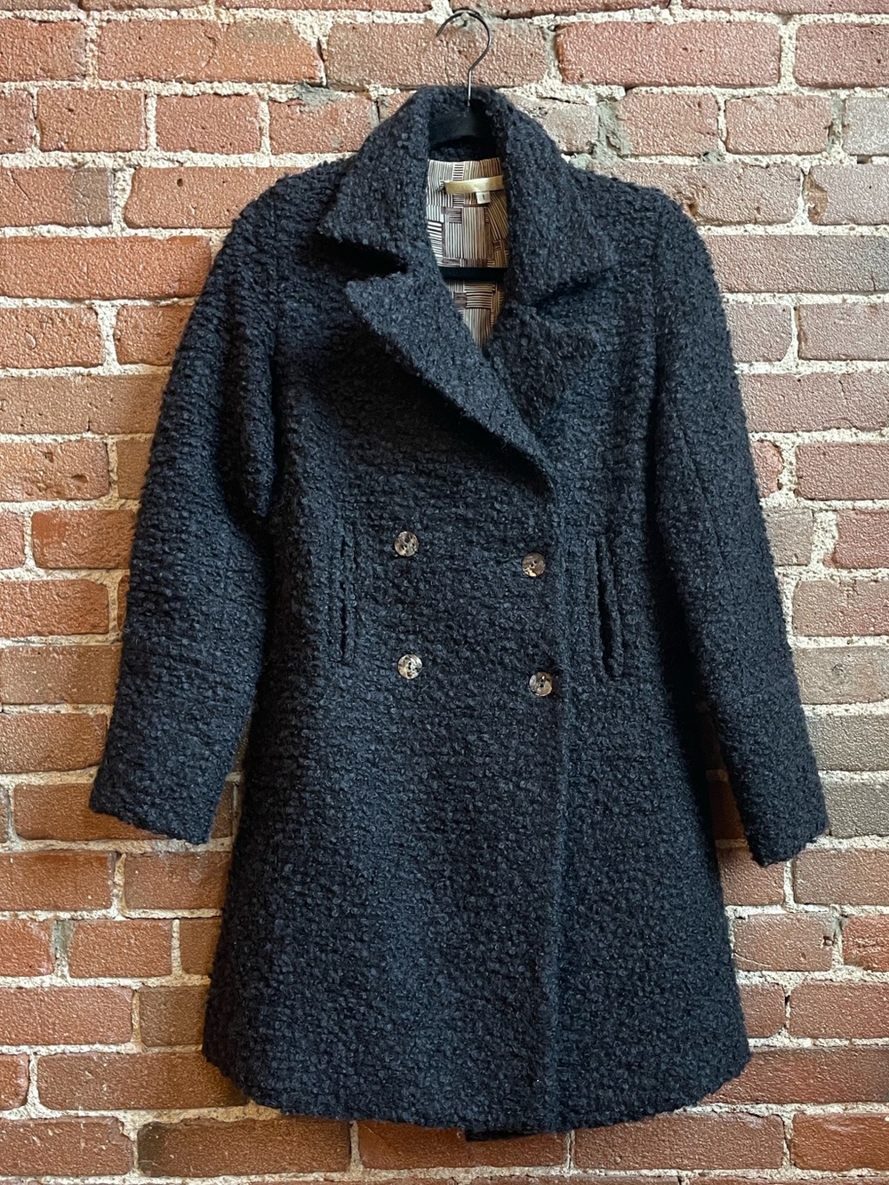 ERICA TANOV The Hugo Coat Charcoal Bouclé Wool Blend Archival Vintage 2001